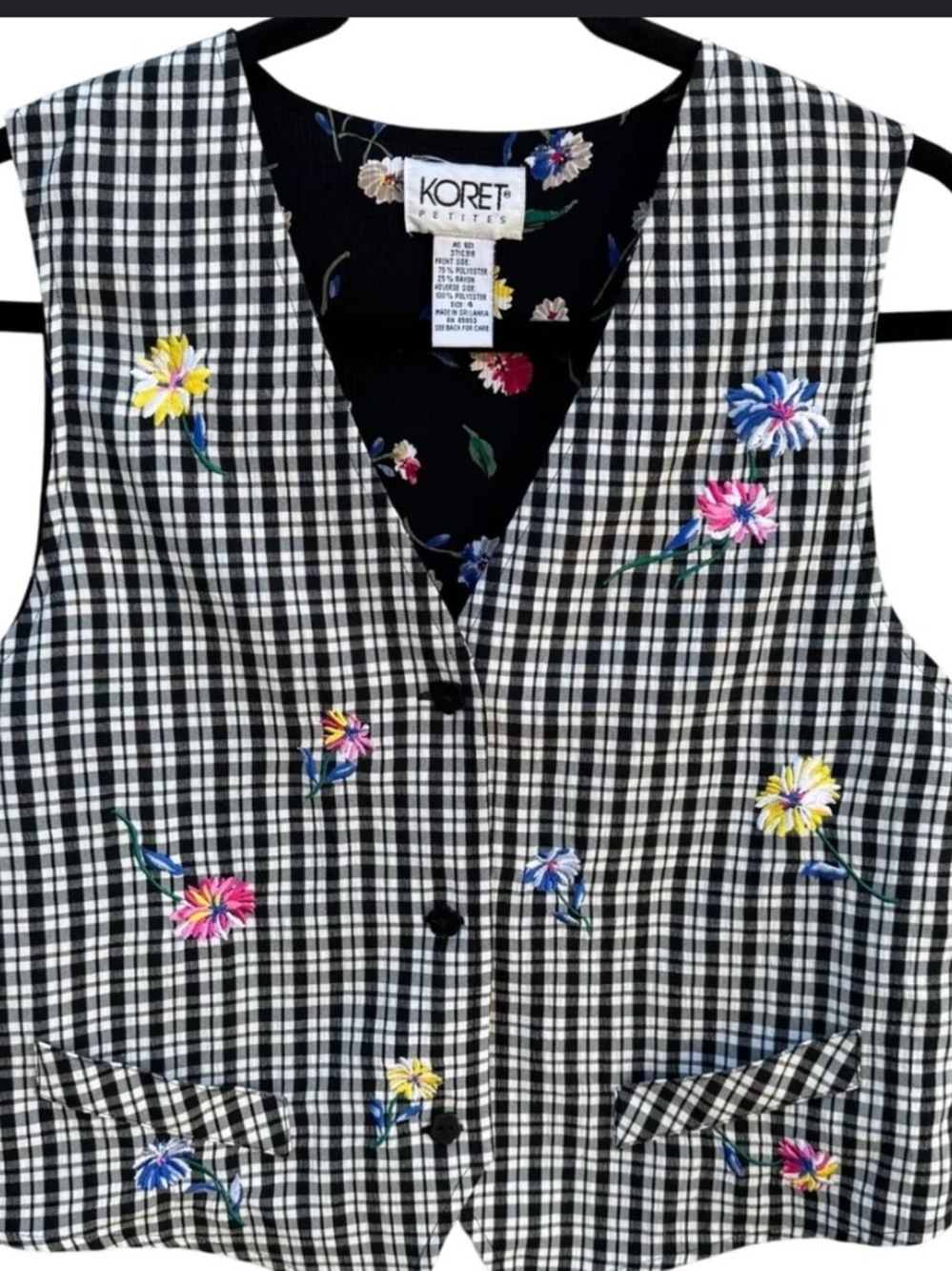 Koret Black Reversible Vest with Multicolor Floral Embroidery